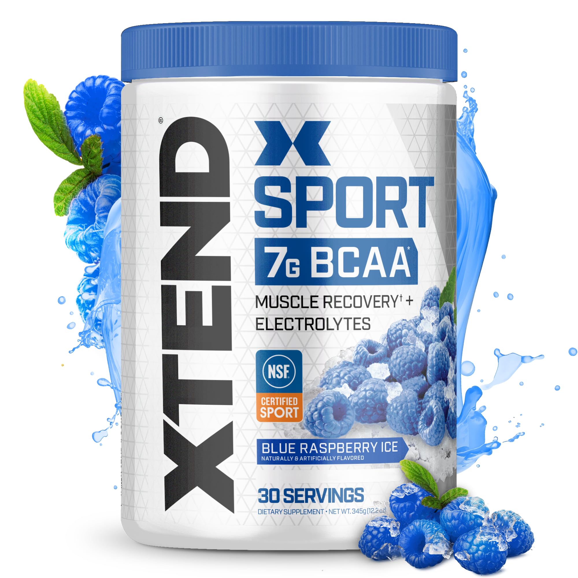 Xtend Sport BCAA powder blue raspberry ice electrolyte amino acids recovery drink 30 servings