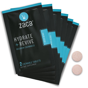 Zaca recovery chewable tablets hydration revive supplement sugar free gluten free mixed berry 12 tablets travel workout recovery