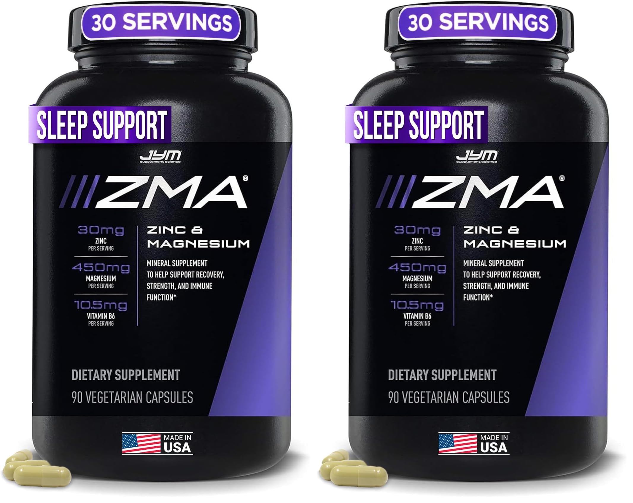 ZMA JYM zinc magnesium vitamin B6 supplement sleep recovery testosterone support vegetarian capsules pack of 2